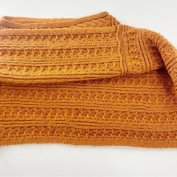 Handmade Pumpkin Rust Orange Boho Chunky Cable Knit Cropped Poncho Sweater Small - Picture 4 of 5